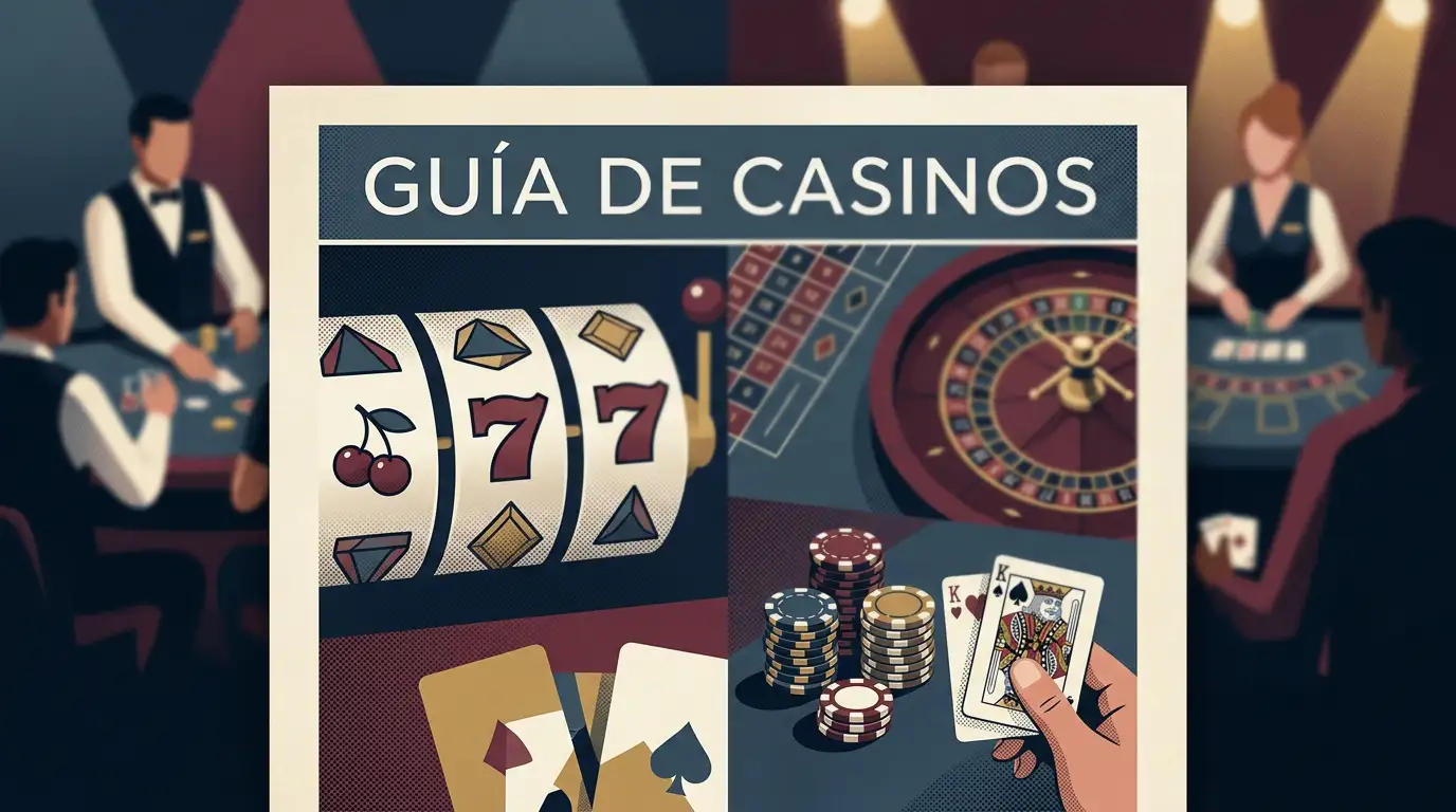Collage editorial sin marcas con rodillos de tragaperras, mesa de ruleta, cartas y elementos de casino en vivo