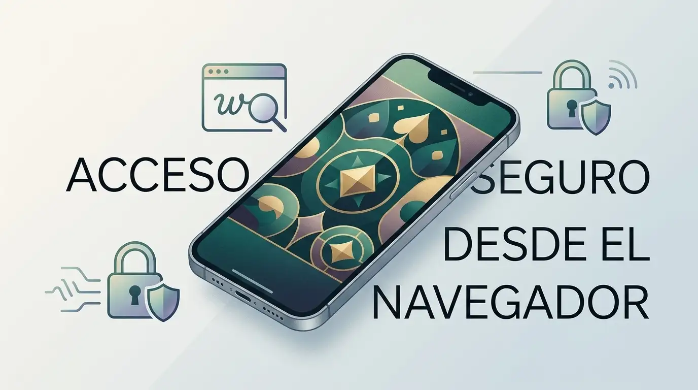 Ilustración editorial de un smartphone con interfaz abstracta de casino sin logos, textos ni marcas reales